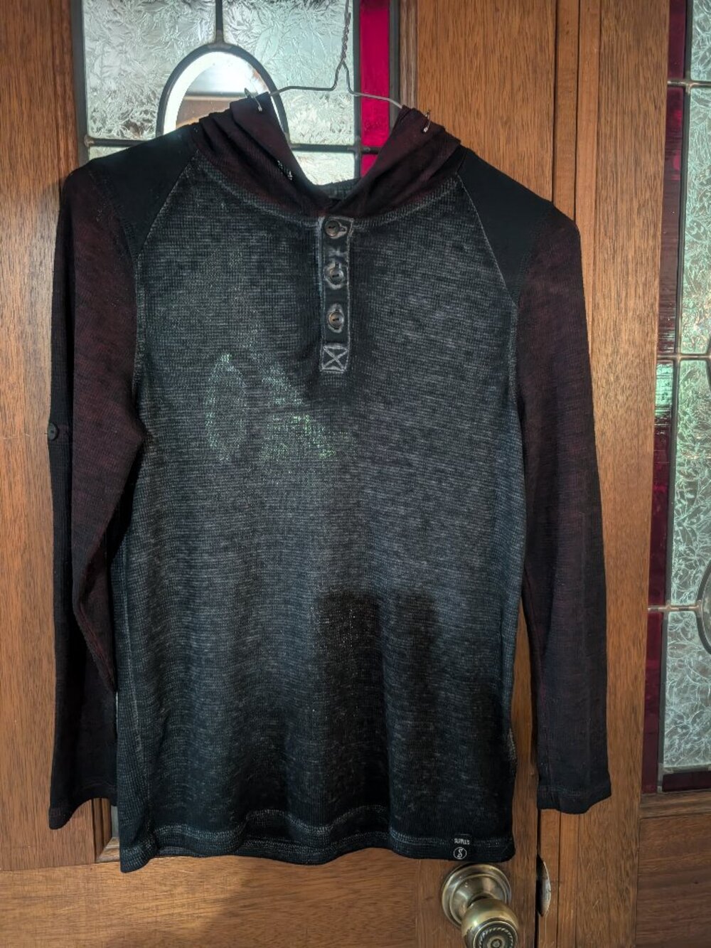 Mans  hooded henley shirt, size Small